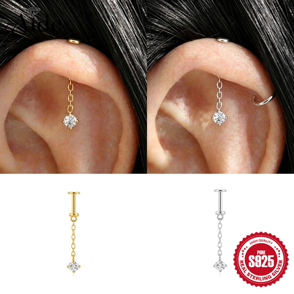 Tragus Flat Back - AIDE 925 Sterling Silver Vertical Spiral