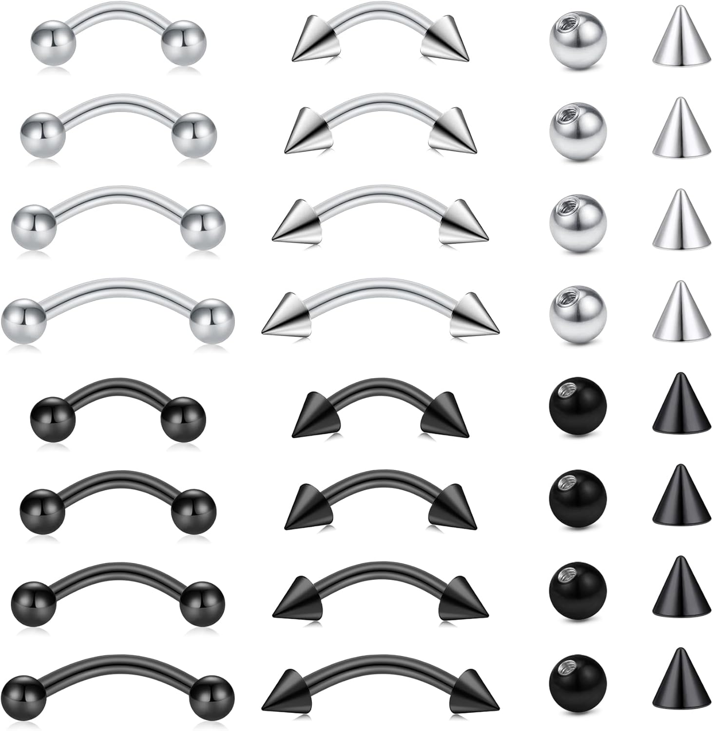 Rook Curved Barbell - 32pc/set Anting Tindik Baja Bedah Lengkung