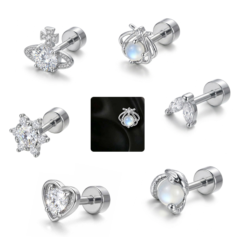 Tragus Flat Back - 1PC Anting-anting Hipoalergenik untuk Wanita, Baja
