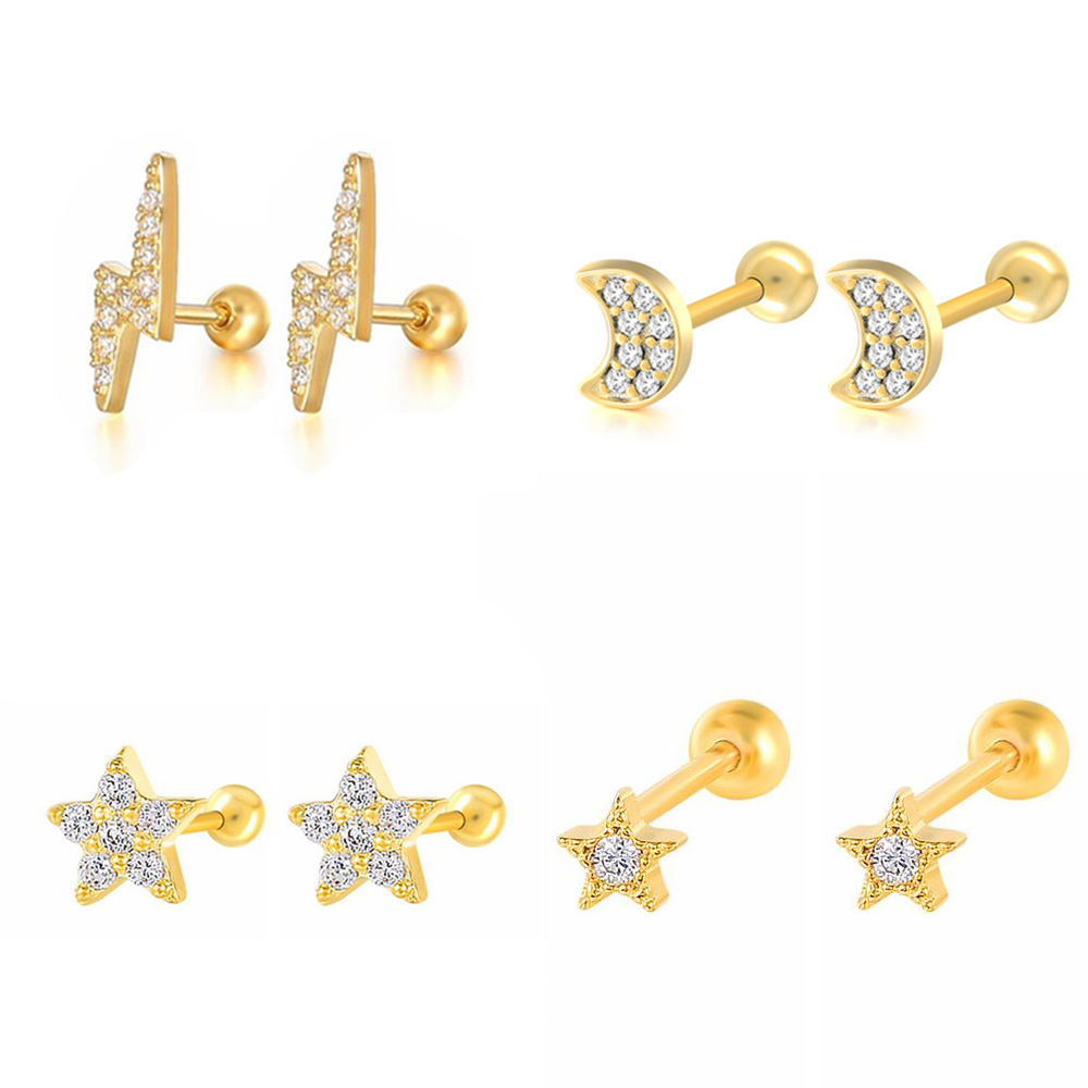 Tragus Flat Back - Anting-Anting Kancing Tulang Rawan Bulan Bintang
