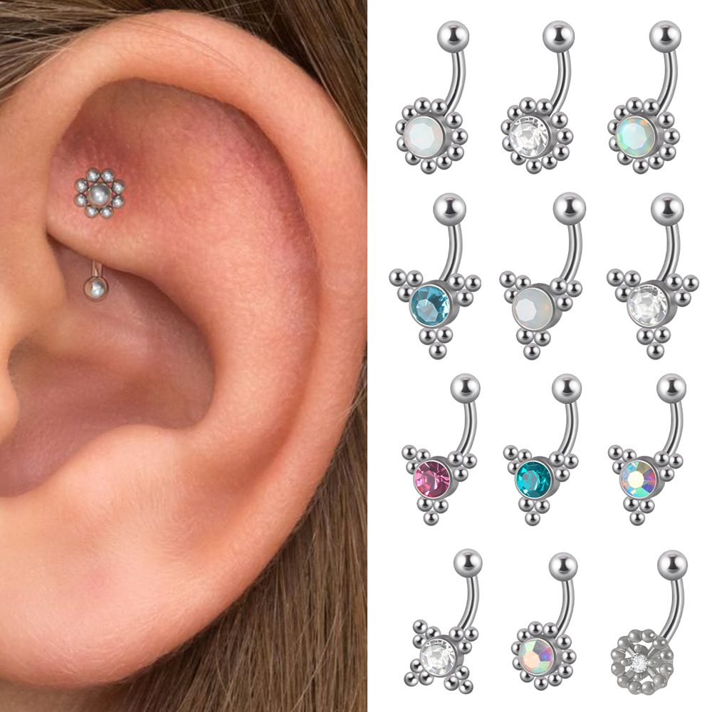 Rook Curved Barbell - 1 Buah G23 TItanium 16G Kristal