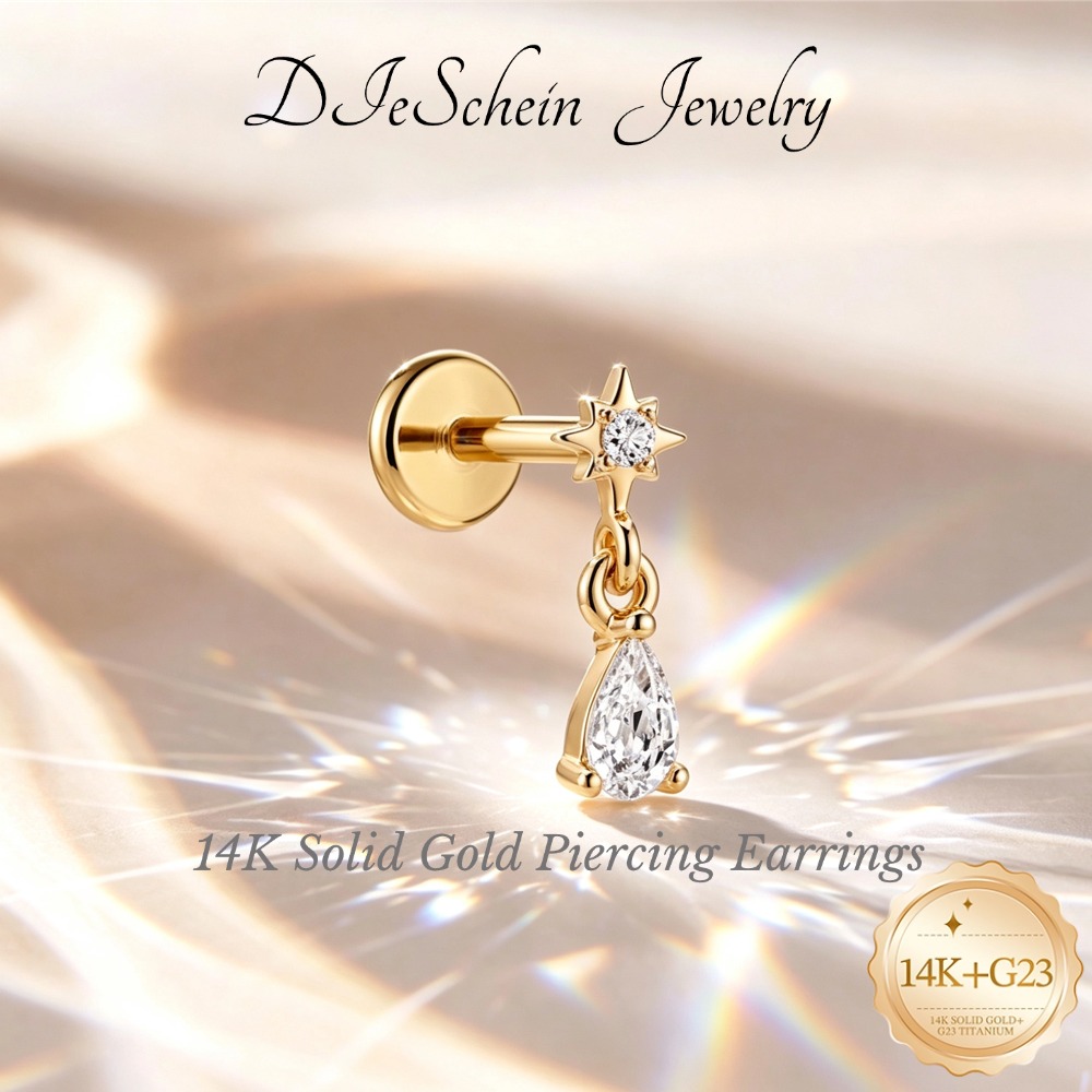 Tragus Flat Back - Anting-anting stud emas 14K DIeSchein untuk
