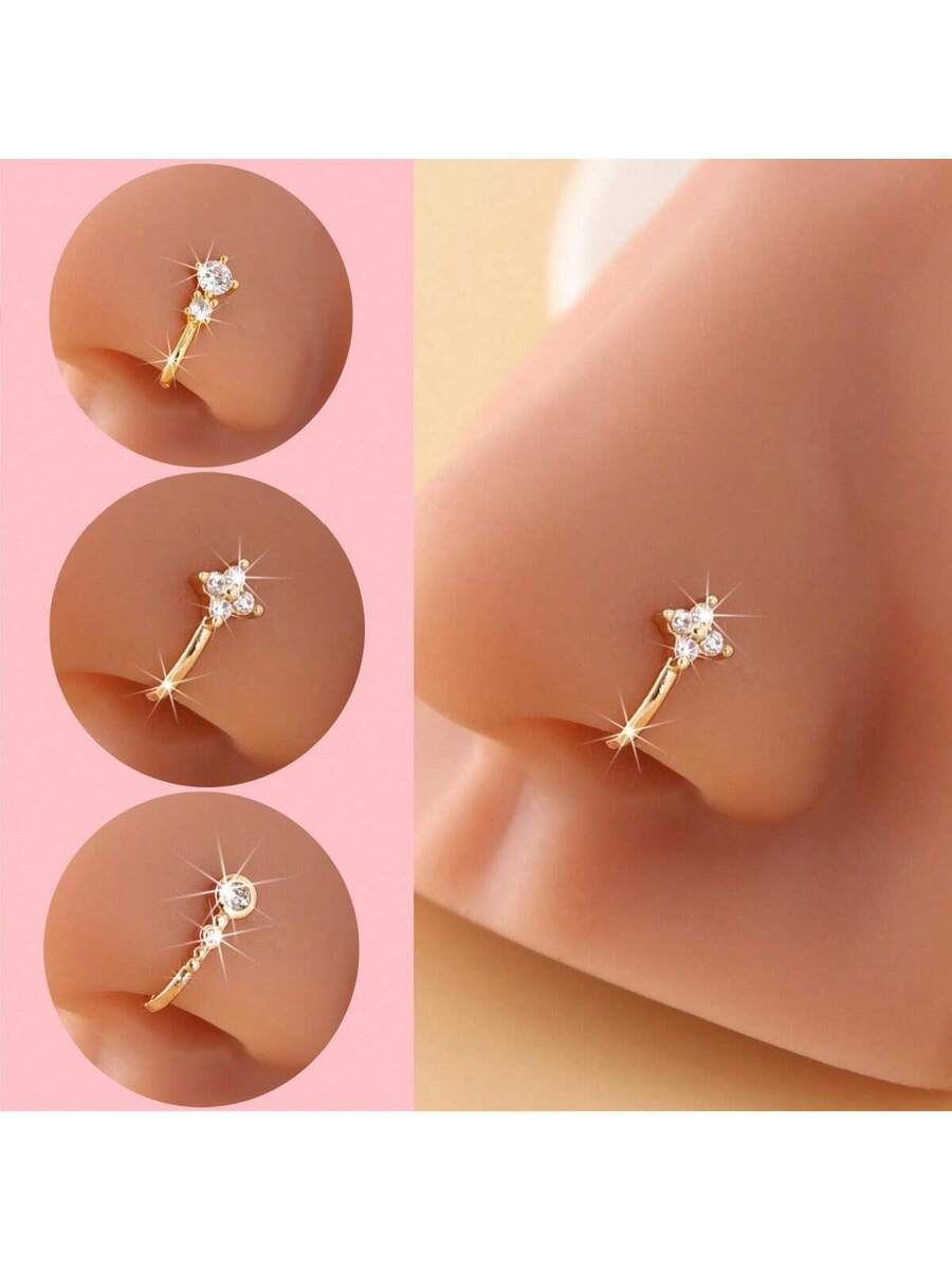 Body Jewelry Nose Ring - 3 buah cincin hidung model klip