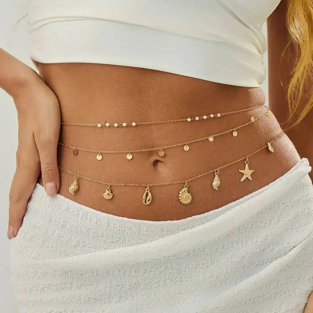 Body Jewelry Chains - IngeSight.Z 3 Buah/Set Boho Liontin Keong