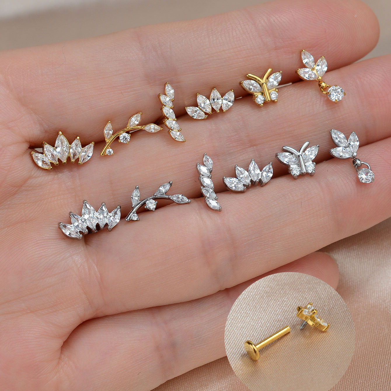 Tragus Flat Back - 1 buah anting-anting baja tahan karat