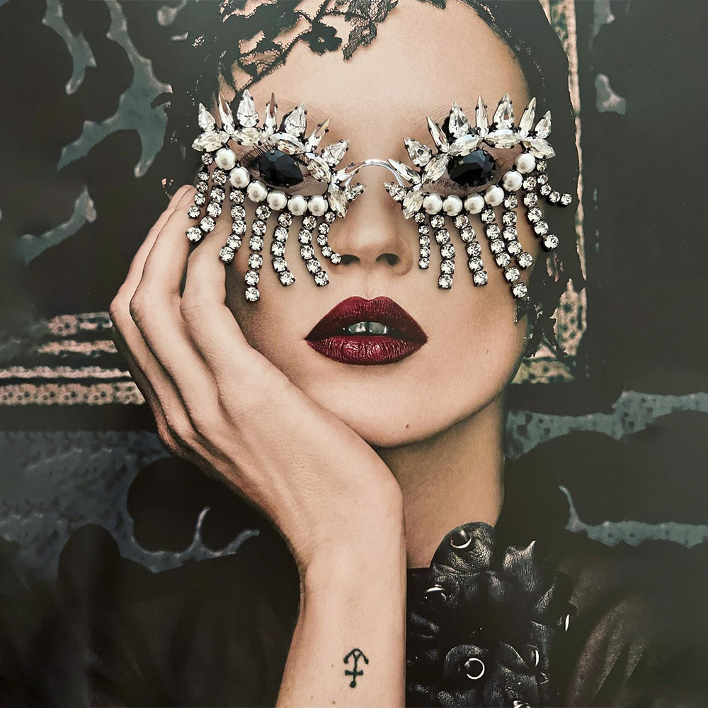 Body Jewelry Y2K - Stonefans bingkai kacamata rumbai untuk wanita,