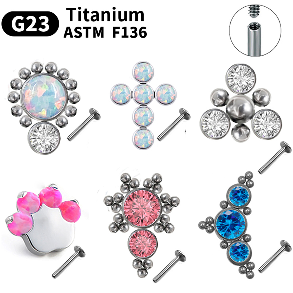 Body Jewelry Labret - Anting-anting tusuk titanium G23 wanita, opal