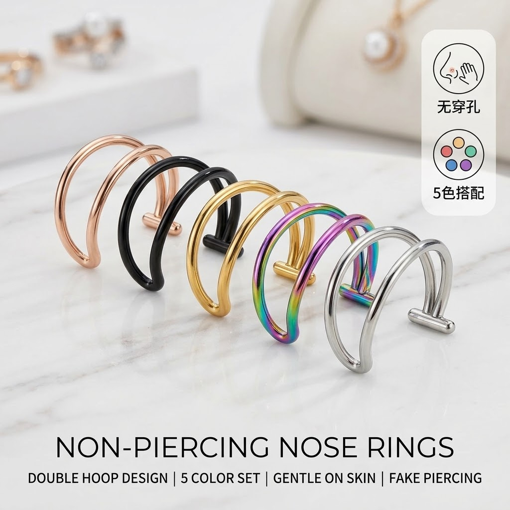 2 buah set cincin hidung palsu - Body Jewelry Labret ulasan dan harga