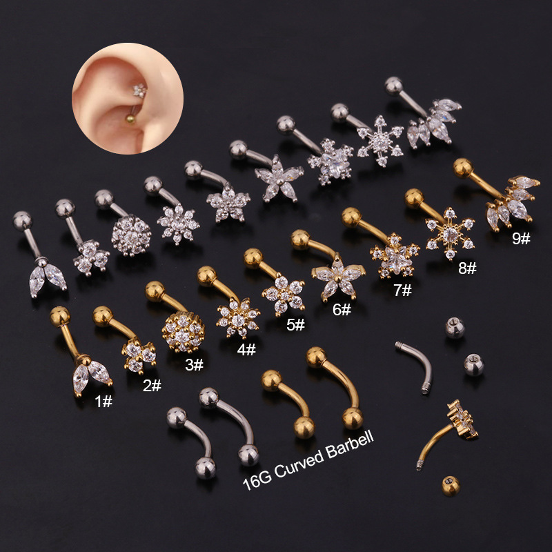 1 buah mahkota bunga CZ Cincin - Rook Curved Barbell ulasan dan harga