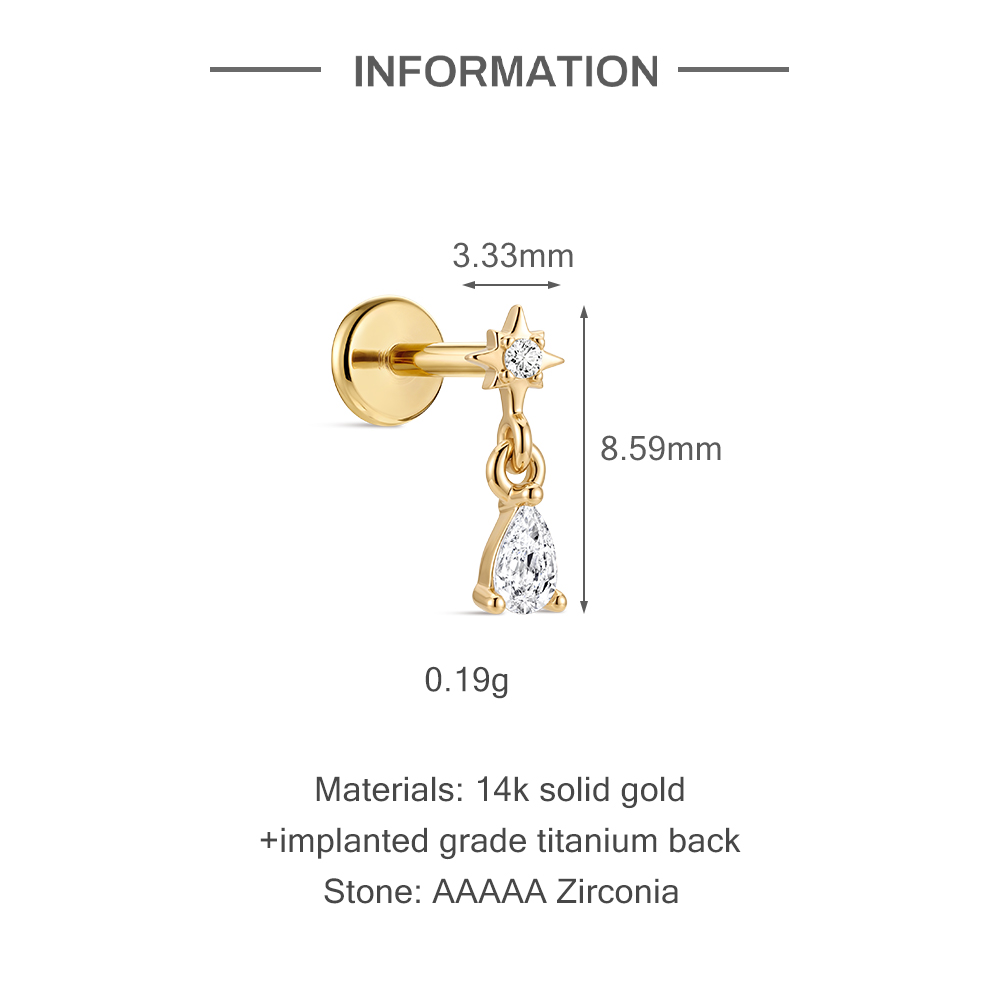 Anting-anting stud emas 14K DI - Tragus Flat Back ulasan dan harga
