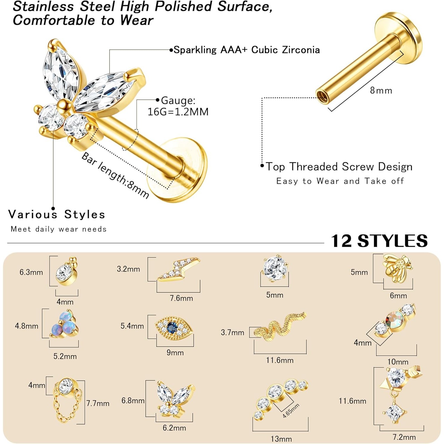 Anting-anting tulang rawan Bob - Tragus Flat Back ulasan dan harga