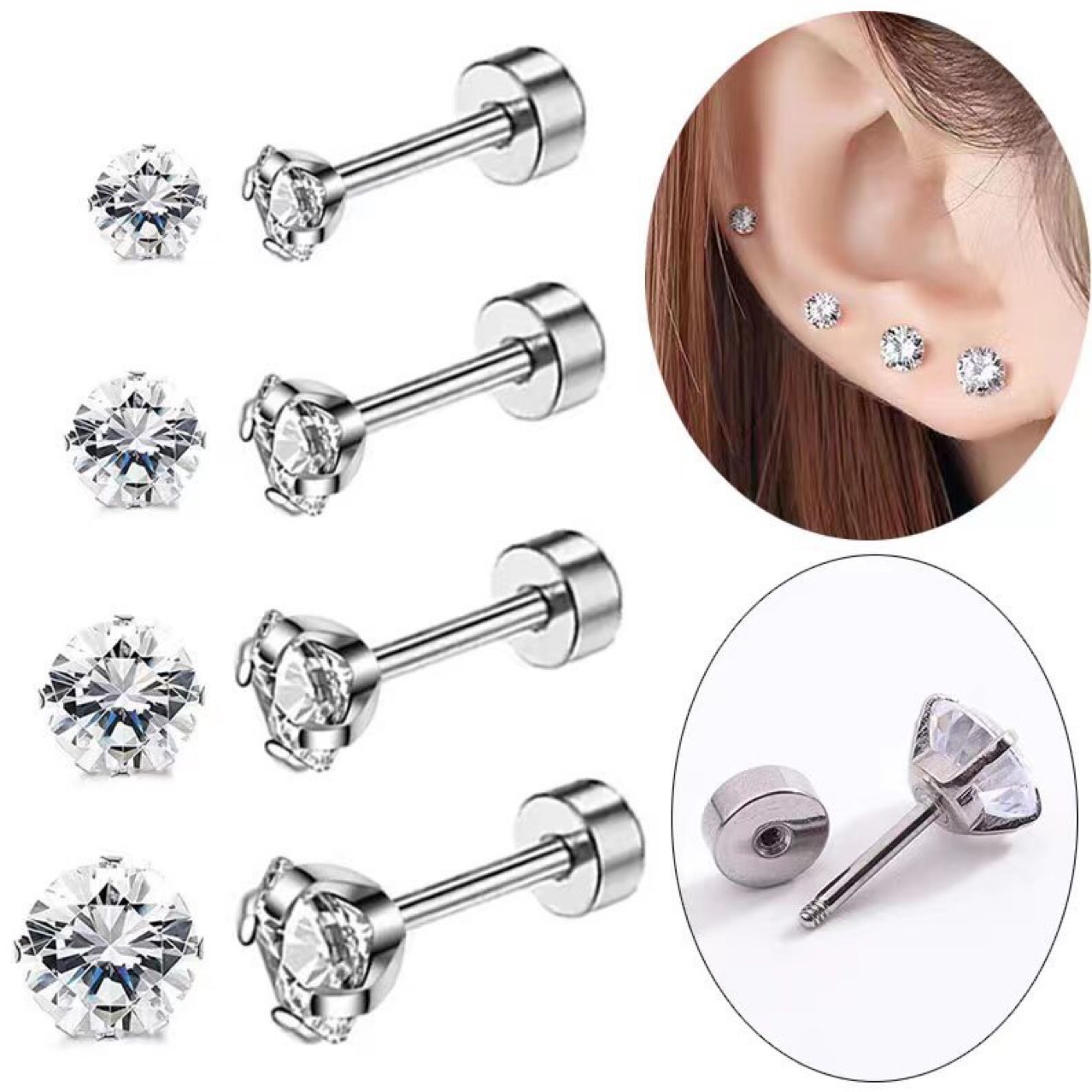 1 Pasang anting kancing sekrup - Tragus Flat Back ulasan dan harga