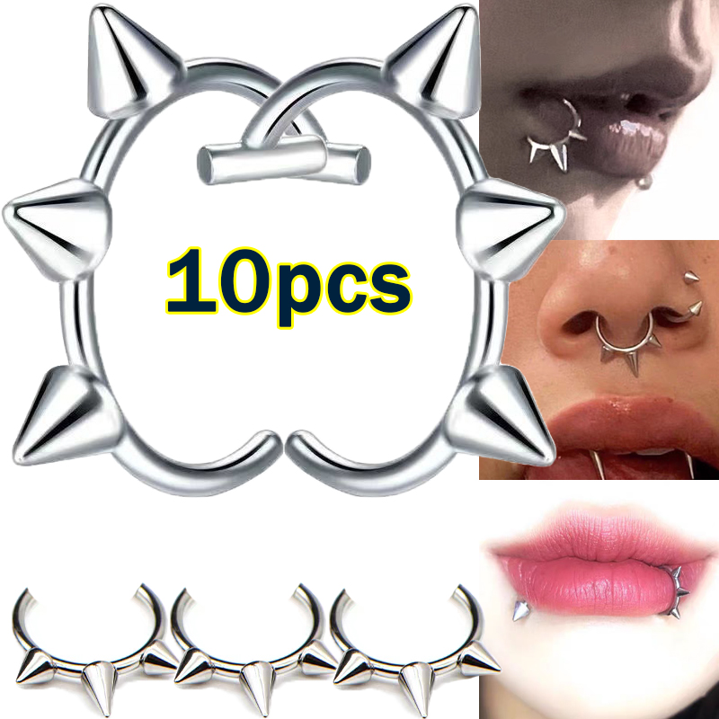 10 buah cincin hidung Punk sat - Body Jewelry Labret ulasan dan harga